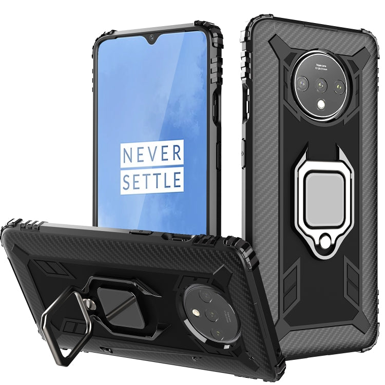 For OnePlus 7T Carbon Fiber Protective Case with 360 Degree Rotating Ring Holder(Black) - OnePlus Cases by buy2fix | Online Shopping UK | buy2fix