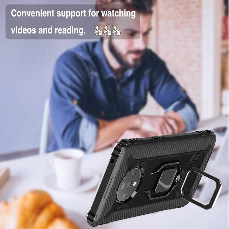 For OnePlus 7T Carbon Fiber Protective Case with 360 Degree Rotating Ring Holder(Black) - OnePlus Cases by buy2fix | Online Shopping UK | buy2fix