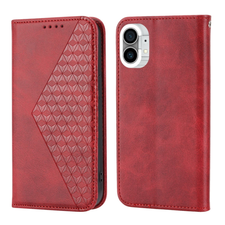 For Nothing Phone 1 Cubic Grid Calf Texture Magnetic Closure Leather Phone Case(Red) - Nothing Cases by buy2fix | Online Shopping UK | buy2fix