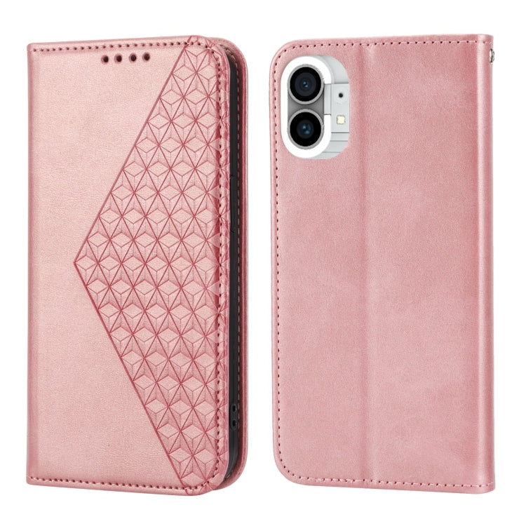 For Nothing Phone 1 Cubic Grid Calf Texture Magnetic Closure Leather Phone Case(Rose Gold) - Nothing Cases by buy2fix | Online Shopping UK | buy2fix