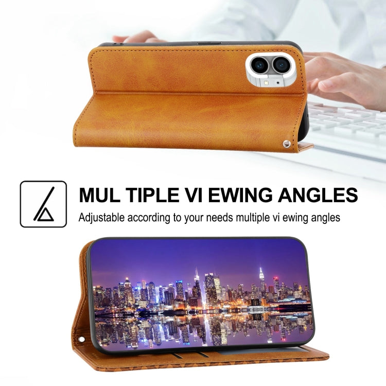 For Nothing Phone 1 Cubic Grid Calf Texture Magnetic Closure Leather Phone Case(Yellow) - Nothing Cases by buy2fix | Online Shopping UK | buy2fix