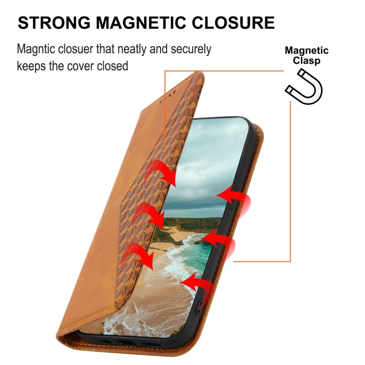 For Nothing Phone 1 Cubic Grid Calf Texture Magnetic Closure Leather Phone Case(Yellow) - Nothing Cases by buy2fix | Online Shopping UK | buy2fix