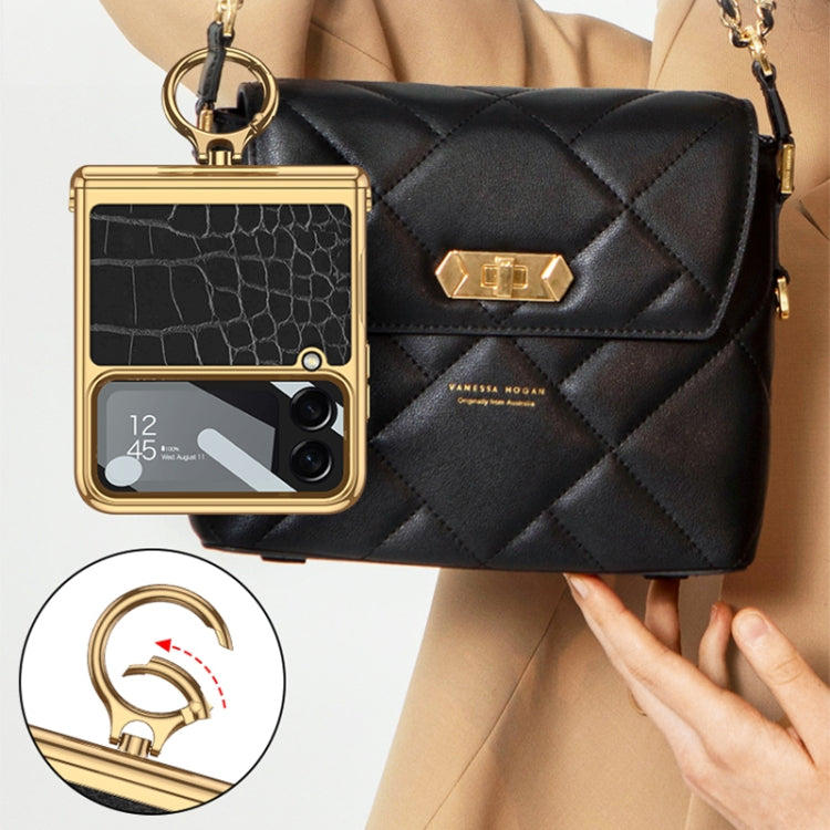 For Samsung Galaxy Z Flip4 GKK Integrated Plating + Leather Flip Phone Case(Crocodile Green) by GKK