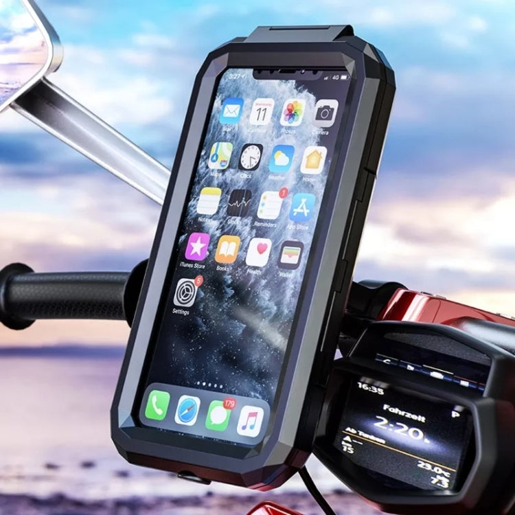 Kewig M18L-A2 Motorcycle / Bicycle Rearview Mirror Wireless Charging Waterproof Box Mobile Phone Holder by Kewig