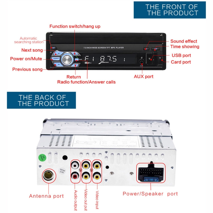 9601 7 inch Car Electric Retractable MP5 Player Supports Bluetooth Hand-free Calling Reverse - Car MP3 & MP4 & MP5 by buy2fix | Online Shopping UK | buy2fix