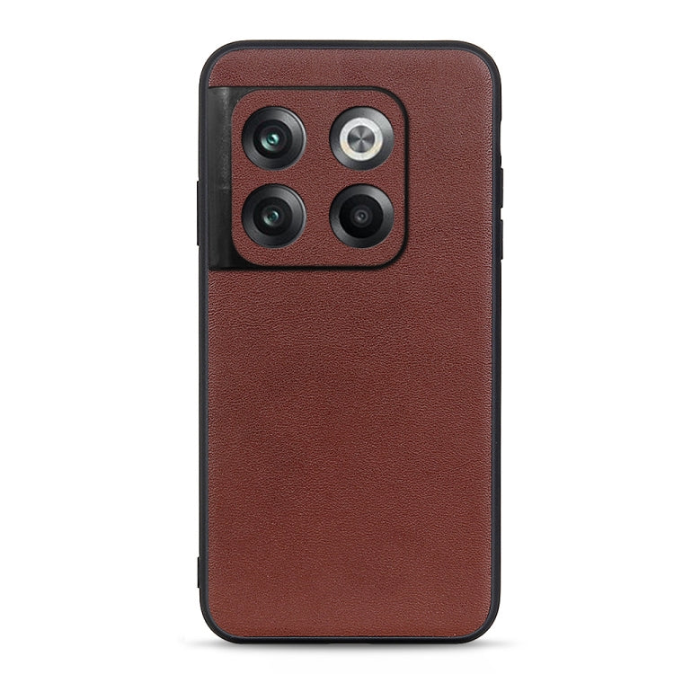 For OnePlus Ace Pro / 10T Lambskin Texture Genuine Leather Phone Case(Brown) - OnePlus Cases by buy2fix | Online Shopping UK | buy2fix