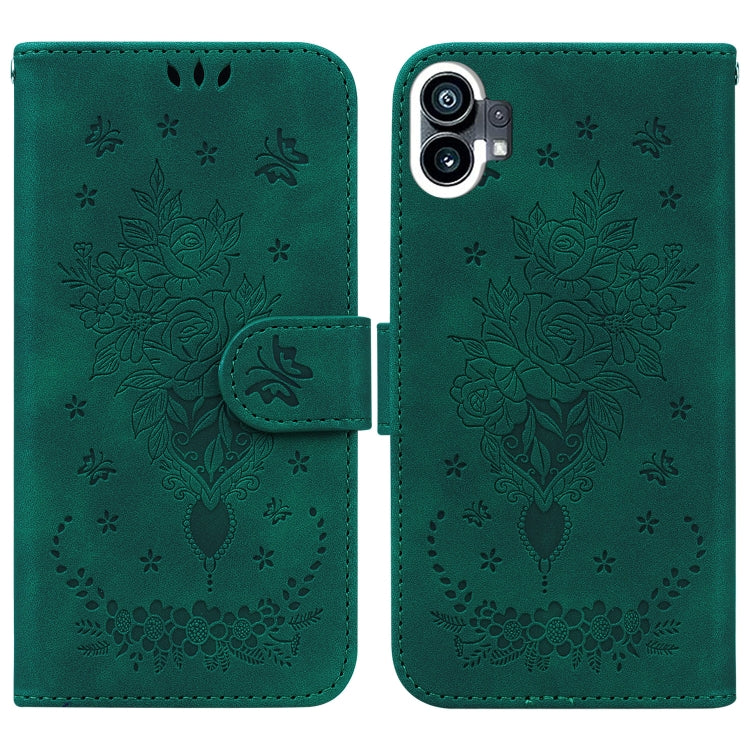 For Nothing Phone 1 Butterfly Rose Embossed Leather Phone Case(Green) - Nothing Cases by buy2fix | Online Shopping UK | buy2fix