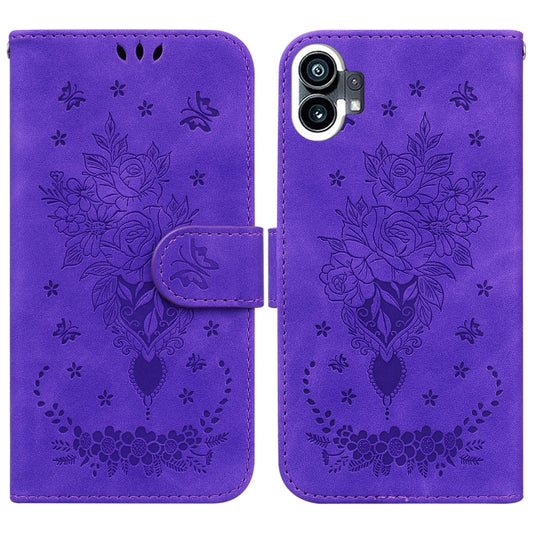 For Nothing Phone 1 Butterfly Rose Embossed Leather Phone Case(Purple) - Nothing Cases by buy2fix | Online Shopping UK | buy2fix