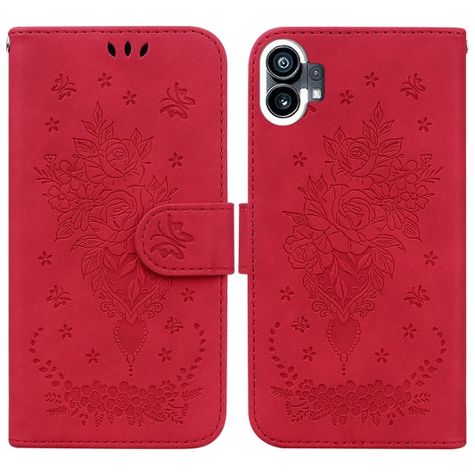 For Nothing Phone 1 Butterfly Rose Embossed Leather Phone Case(Red) - Nothing Cases by buy2fix | Online Shopping UK | buy2fix