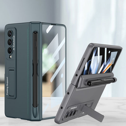 For Samsung Galaxy Z Fold4 GKK Magnetic Hinge Flip Phone Case with Holder & Pen Slot(Night Green) by GKK
