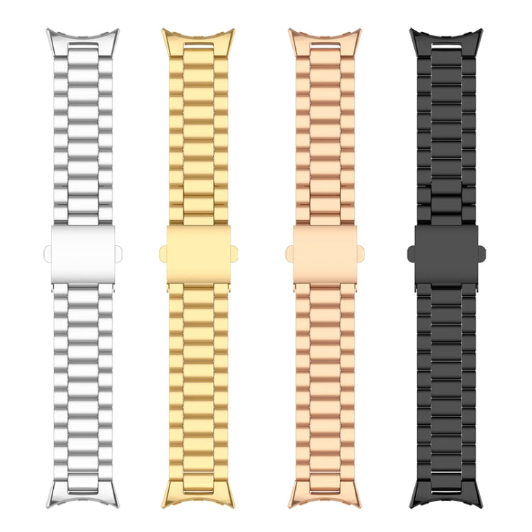 For Google Pixel Watch Three Strains Stainless Steel Metal Watch Band(Rose Gold) - Watch Bands by buy2fix | Online Shopping UK | buy2fix