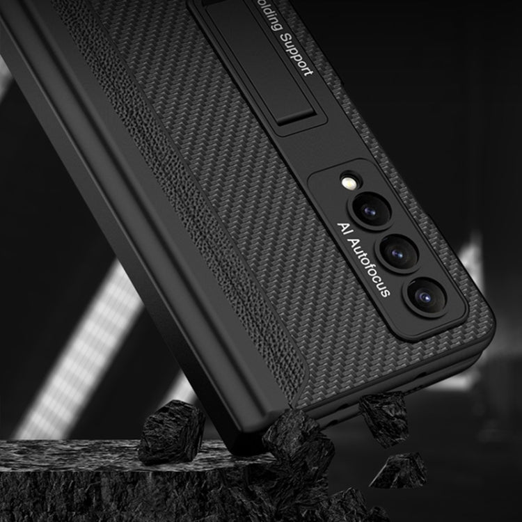 For Samsung Galaxy Z Fold4 GKK Integrated Magnetic Flip Plain Leather Phone Case with Pen Box(Carbon Fiber) by GKK