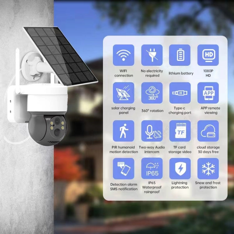 T34 2MP HD IP66 Waterproof Wireless WiFi Solar Camera(White) - Wireless Camera by buy2fix | Online Shopping UK | buy2fix