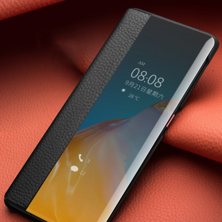 For Huawei P40 QIALINO Litchi Texture Side Window View Leather Phone Case(Black) by QIALINO