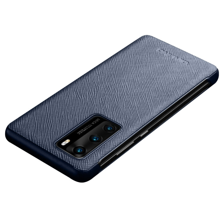 For Huawei P40 QIALINO Puda Texture Side Window View Leather Phone Case(Blue) by QIALINO