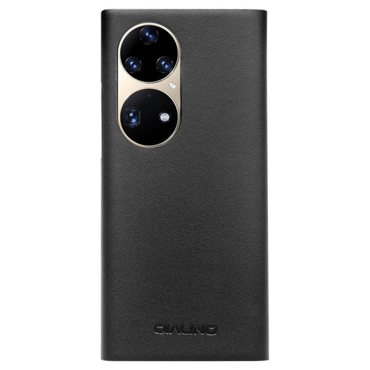 For Huawei P50 QIALINO Magnetic Side Window View Genuine Leather Smart Phone Case(Black) by QIALINO