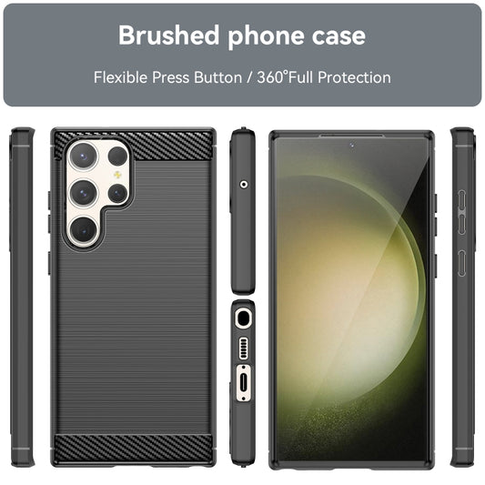 For Samsung Galaxy S23 Ultra 5G Brushed Texture Carbon Fiber TPU Phone Case(Black) by buy2fix