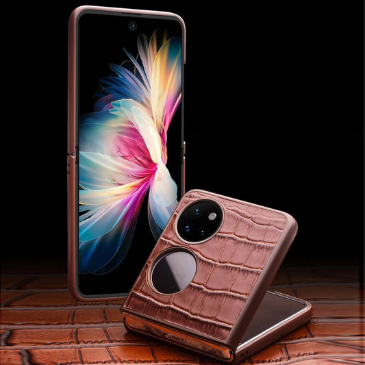 For Huawei P50 Pocket QIALINO Crocodile Pattern Genuine Leather Phone Case(Black) by QIALINO