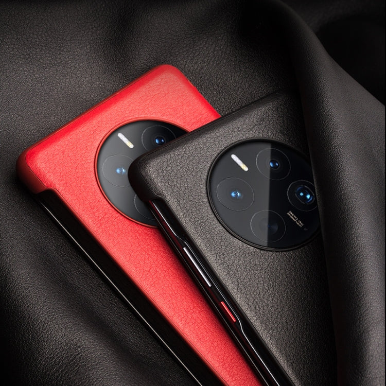 For Huawei Mate 50 QIALINO Genuine Leather Side Window View Smart Phone Case(Red) by QIALINO