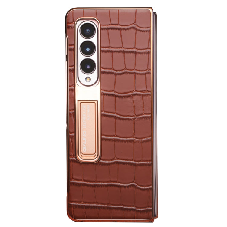For Samsung Galaxy Z Fold3 5G/W22 5G QIALINO 2 in 1 Crocodile Pattern Genuine Leather + PC Phone Case(Brown) by QIALINO