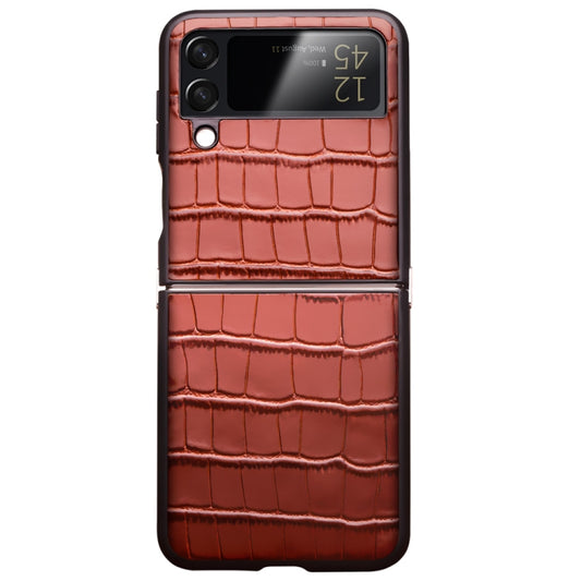 For Samsung Galaxy Z Flip4 QIALINO Crocodile Pattern Genuine Leather Phone Case(Brown) by QIALINO
