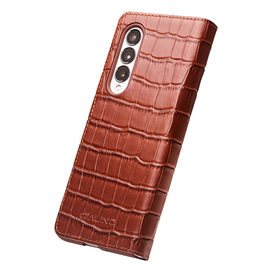 For Samsung Galaxy Z Fold3 5G/W22 5G QIALINO Crocodile Pattern Genuine Leather Phone Case(Brown) by QIALINO