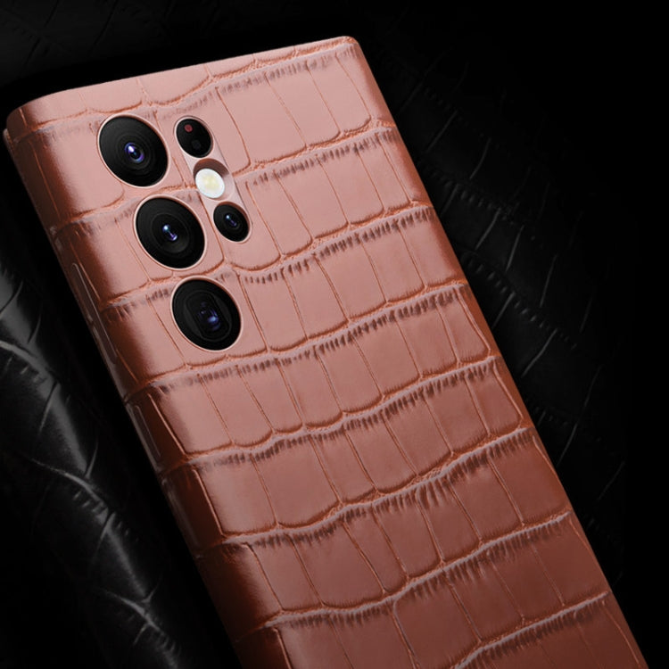 For Samsung Galaxy S22+ 5G QIALINO Crocodile Pattern Genuine Leather Phone Case(Brown) by QIALINO
