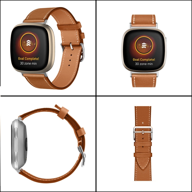 For Fitbit Versa 4 / Sense 2 Universal Genuine Leather Watch Band(Brown) by buy2fix