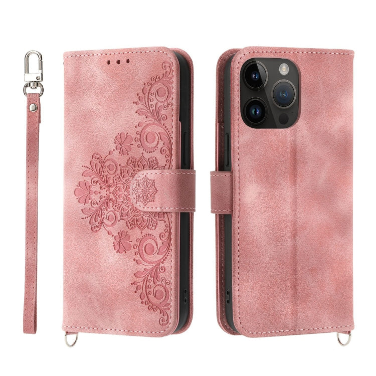 For iPhone 11 Pro Max Skin-feel Flowers Embossed Wallet Leather Phone Case(Pink) - iPhone 11 Pro Max Cases by buy2fix | Online Shopping UK | buy2fix