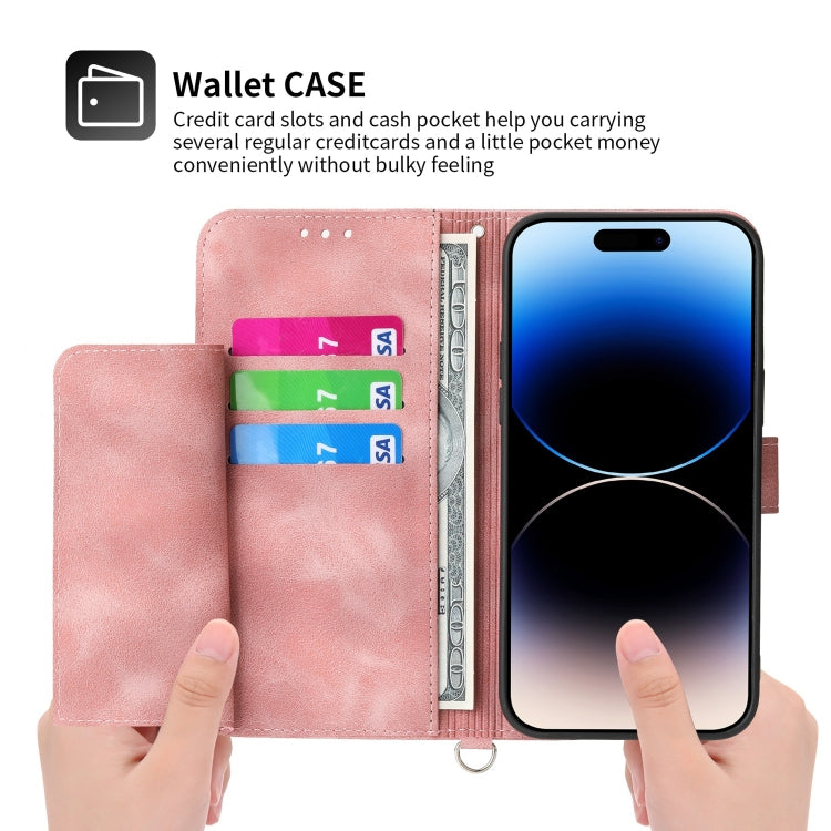 For iPhone 11 Pro Max Skin-feel Flowers Embossed Wallet Leather Phone Case(Pink) - iPhone 11 Pro Max Cases by buy2fix | Online Shopping UK | buy2fix