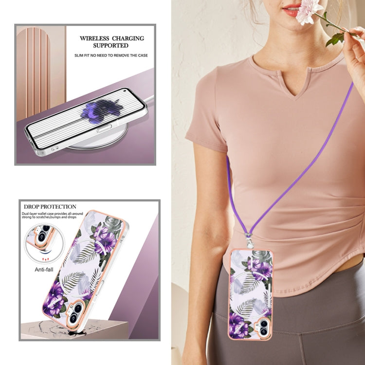 For Nothing Phone 1 Electroplating IMD TPU Phone Case with Lanyard(Purple Flower) by buy2fix