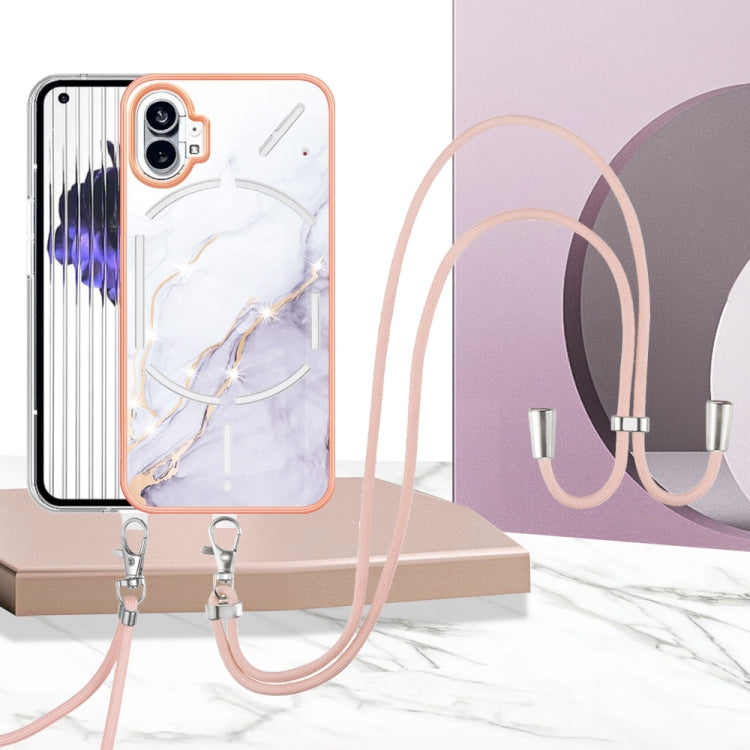 For Nothing Phone 1 Electroplating Marble Pattern TPU Phone Case with Lanyard(White 006) - Nothing Cases by buy2fix | Online Shopping UK | buy2fix