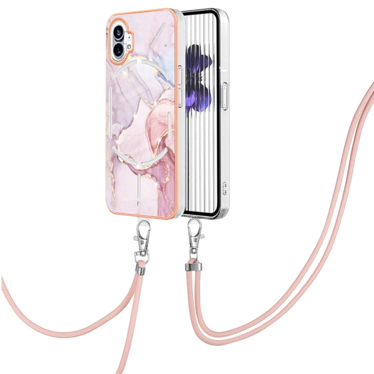 For Nothing Phone 1 Electroplating Marble Pattern TPU Phone Case with Lanyard(Rose Gold 005) - Nothing Cases by buy2fix | Online Shopping UK | buy2fix