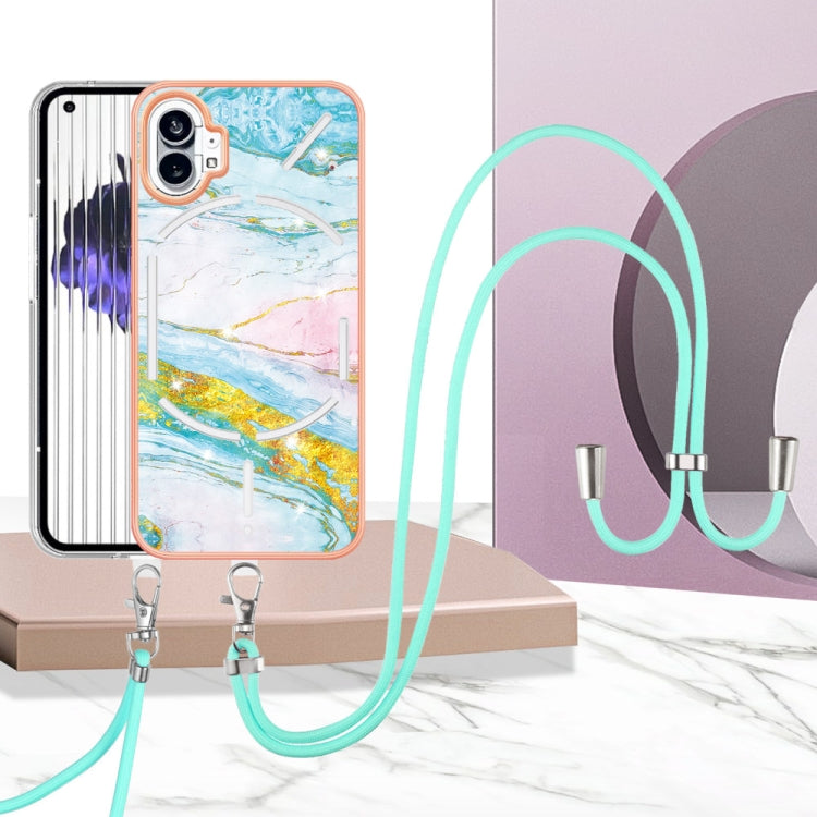For Nothing Phone 1 Electroplating Marble Pattern TPU Phone Case with Lanyard(Green 004) - Nothing Cases by buy2fix | Online Shopping UK | buy2fix
