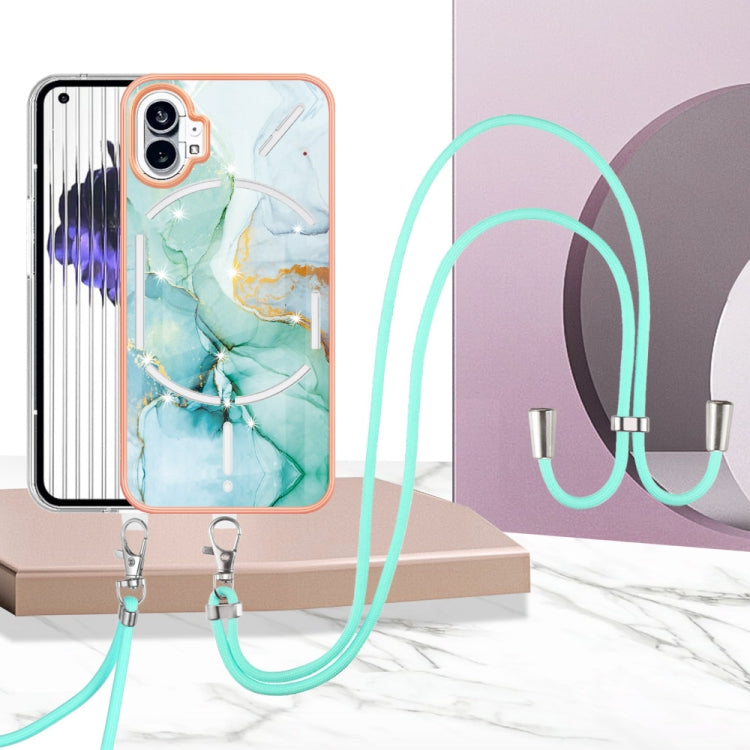 For Nothing Phone 1 Electroplating Marble Pattern TPU Phone Case with Lanyard(Green 003) - Nothing Cases by buy2fix | Online Shopping UK | buy2fix