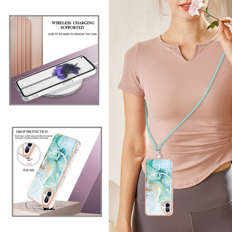 For Nothing Phone 1 Electroplating Marble Pattern TPU Phone Case with Lanyard(Green 003) - Nothing Cases by buy2fix | Online Shopping UK | buy2fix