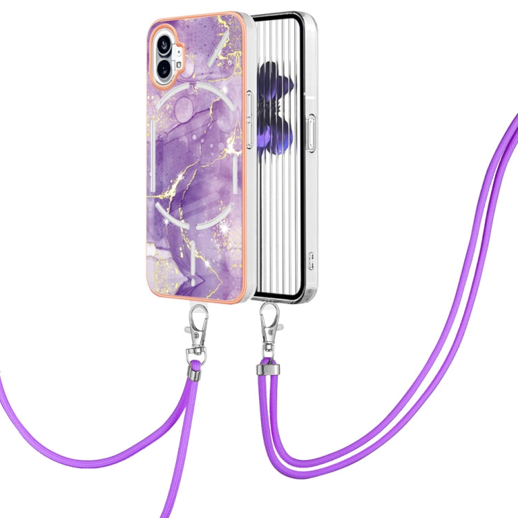 For Nothing Phone 1 Electroplating Marble Pattern TPU Phone Case with Lanyard(Purple 002) - Nothing Cases by buy2fix | Online Shopping UK | buy2fix