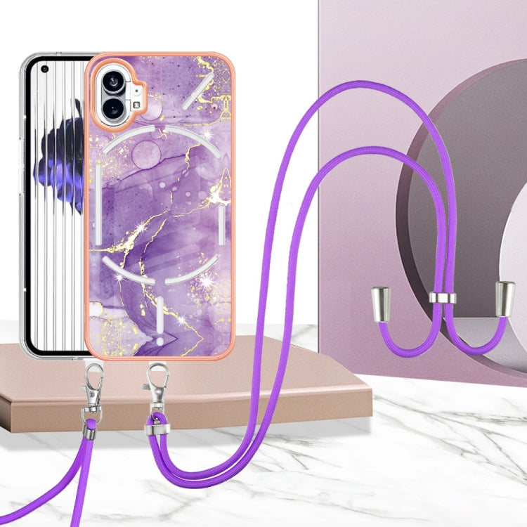 For Nothing Phone 1 Electroplating Marble Pattern TPU Phone Case with Lanyard(Purple 002) - Nothing Cases by buy2fix | Online Shopping UK | buy2fix