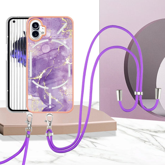 For Nothing Phone 1 Electroplating Marble Pattern TPU Phone Case with Lanyard(Purple 002) - Nothing Cases by buy2fix | Online Shopping UK | buy2fix