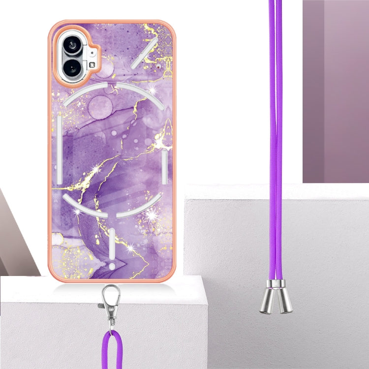 For Nothing Phone 1 Electroplating Marble Pattern TPU Phone Case with Lanyard(Purple 002) - Nothing Cases by buy2fix | Online Shopping UK | buy2fix