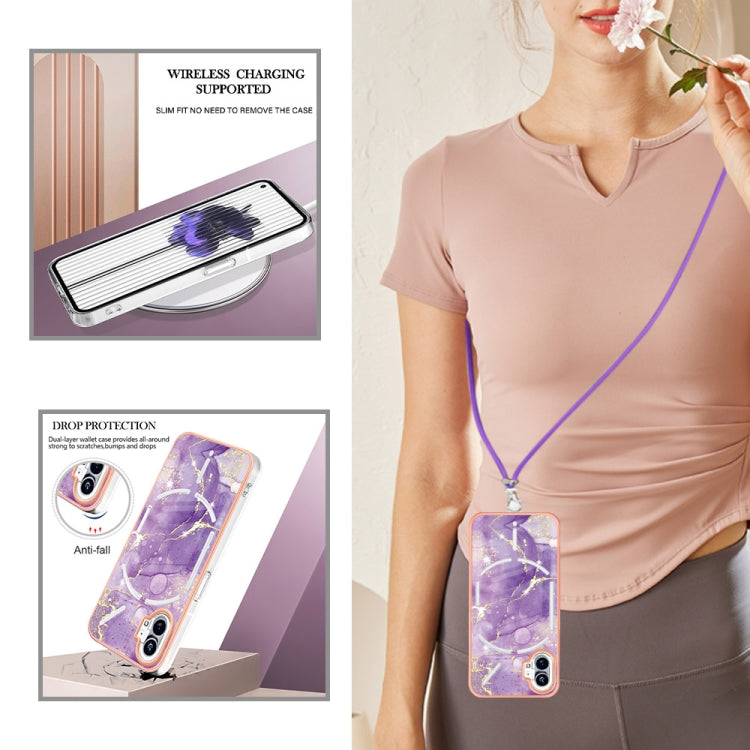 For Nothing Phone 1 Electroplating Marble Pattern TPU Phone Case with Lanyard(Purple 002) - Nothing Cases by buy2fix | Online Shopping UK | buy2fix