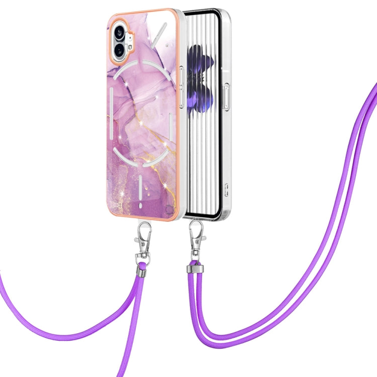For Nothing Phone 1 Electroplating Marble Pattern TPU Phone Case with Lanyard(Purple 001) - Nothing Cases by buy2fix | Online Shopping UK | buy2fix
