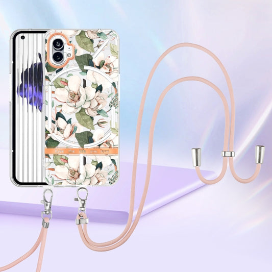 For Nothing Phone 1 Flowers Series TPU Phone Case with Lanyard(Green Gardenia) by buy2fix