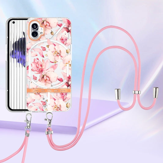 For Nothing Phone 1 Flowers Series TPU Phone Case with Lanyard(Pink Gardenia) by buy2fix
