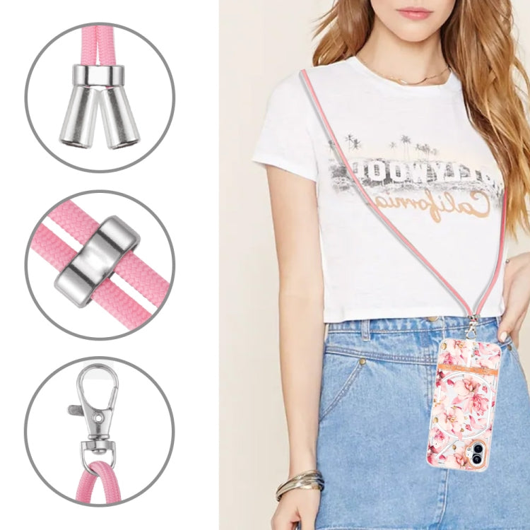 For Nothing Phone 1 Flowers Series TPU Phone Case with Lanyard(Pink Gardenia) by buy2fix