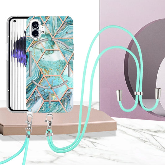 For Nothing Phone 1 Electroplating Splicing Marble TPU Phone Case with Lanyard(Blue) by buy2fix