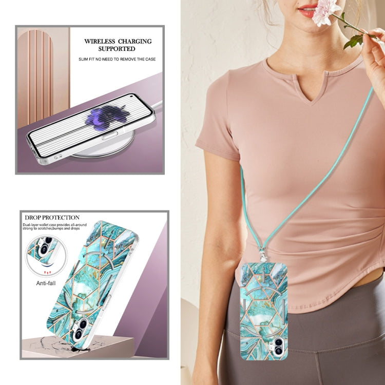 For Nothing Phone 1 Electroplating Splicing Marble TPU Phone Case with Lanyard(Blue) by buy2fix