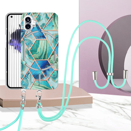 For Nothing Phone 1 Electroplating Splicing Marble TPU Phone Case with Lanyard(Green) by buy2fix