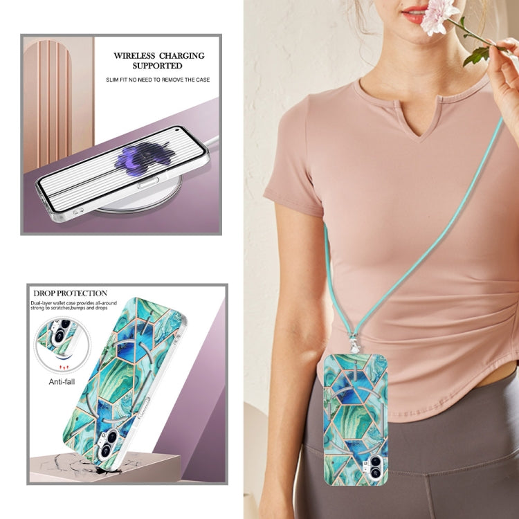 For Nothing Phone 1 Electroplating Splicing Marble TPU Phone Case with Lanyard(Green) by buy2fix