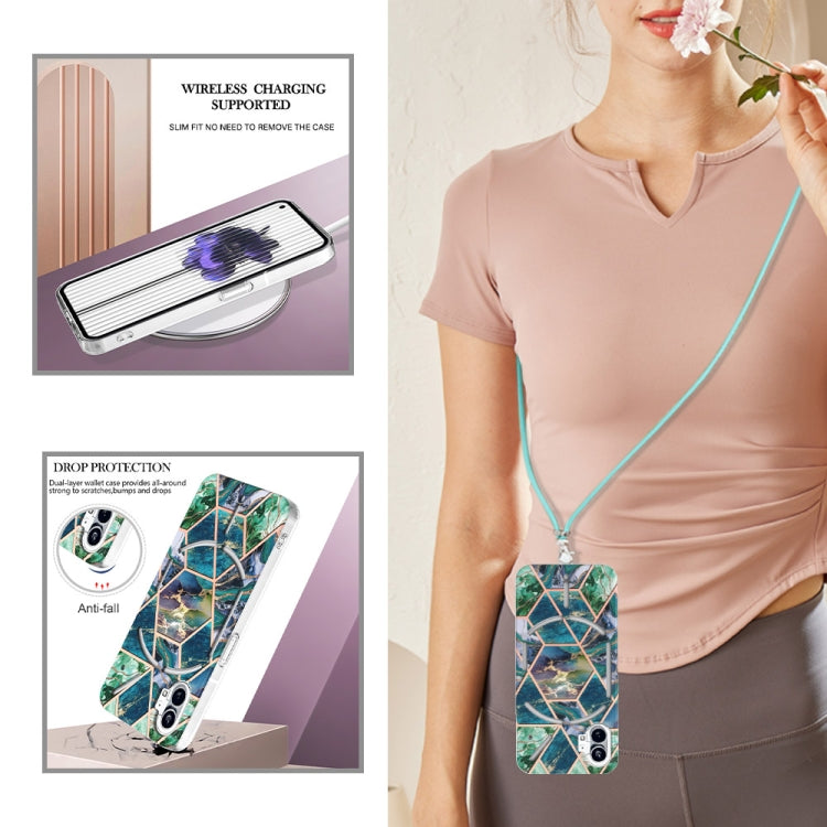 For Nothing Phone 1 Electroplating Splicing Marble TPU Phone Case with Lanyard(Blue Green) by buy2fix